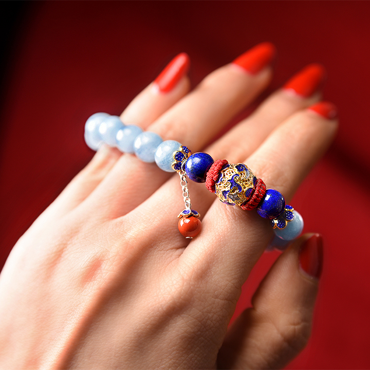 云袖古風(fēng)手串，海藍(lán)寶青金石朱砂925銀手鏈
