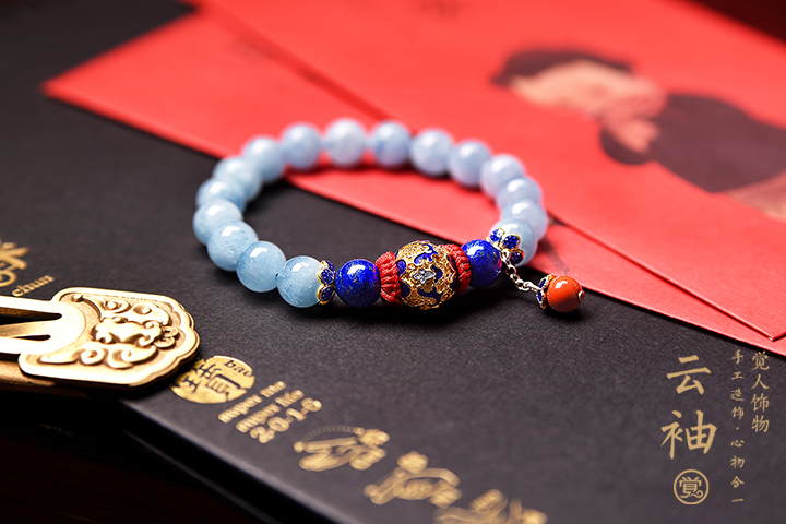 云袖古風(fēng)手串，海藍(lán)寶青金石朱砂925銀手鏈