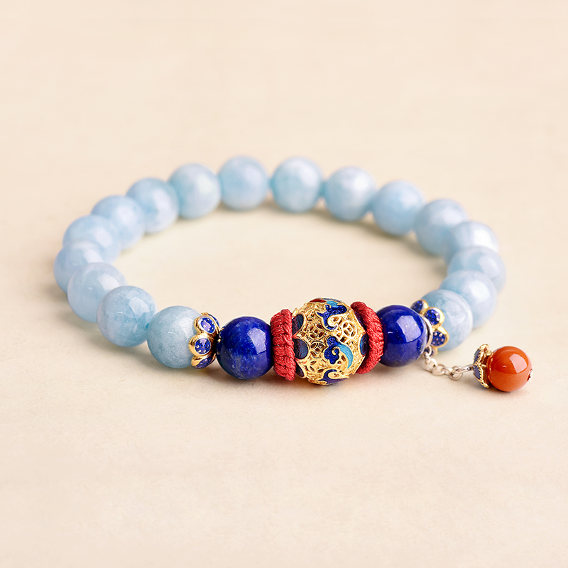 云袖古風(fēng)手串，海藍(lán)寶青金石朱砂925銀手鏈