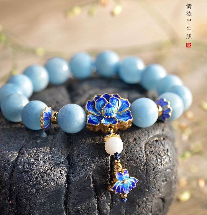 典雅925銀牡丹手鏈，清新唯美海藍(lán)寶手串