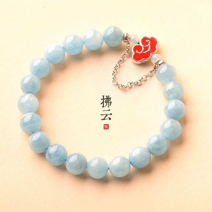 拂云琺瑯彩銀手鏈，天然海藍寶手串