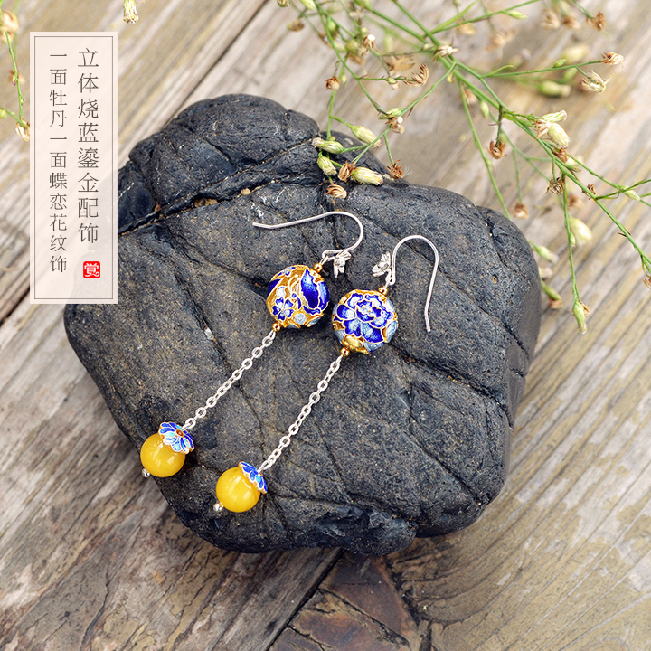 游園驚夢流金耳飾，銀牡丹長款耳環(huán)首飾