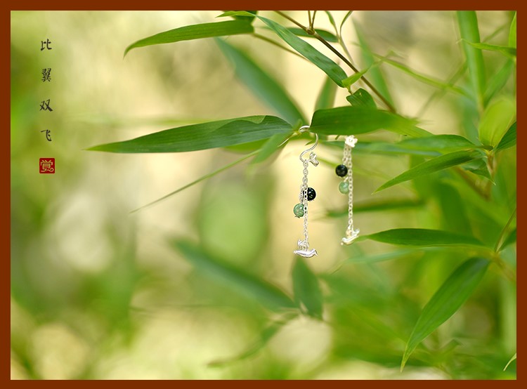 鳥(niǎo)兒吊墜耳飾，天然翡翠長(zhǎng)款耳環(huán)首飾