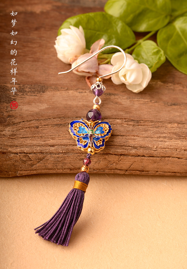 銀蝴蝶長流蘇氣質(zhì)，典雅古風(fēng)耳環(huán)首飾