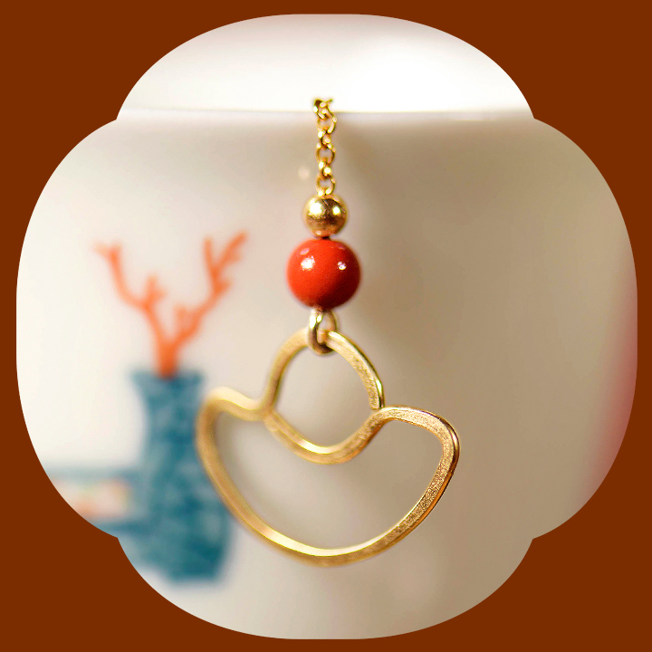 手工元寶耳線耳飾，天然朱砂耳環(huán)首飾