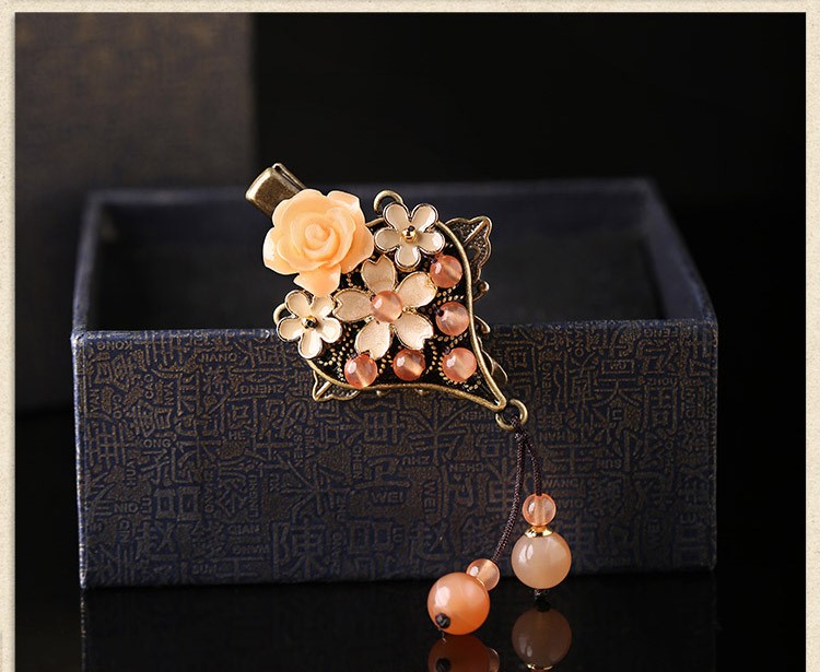 古典民族花朵發(fā)夾，復(fù)古風(fēng)淡雅清新頭飾