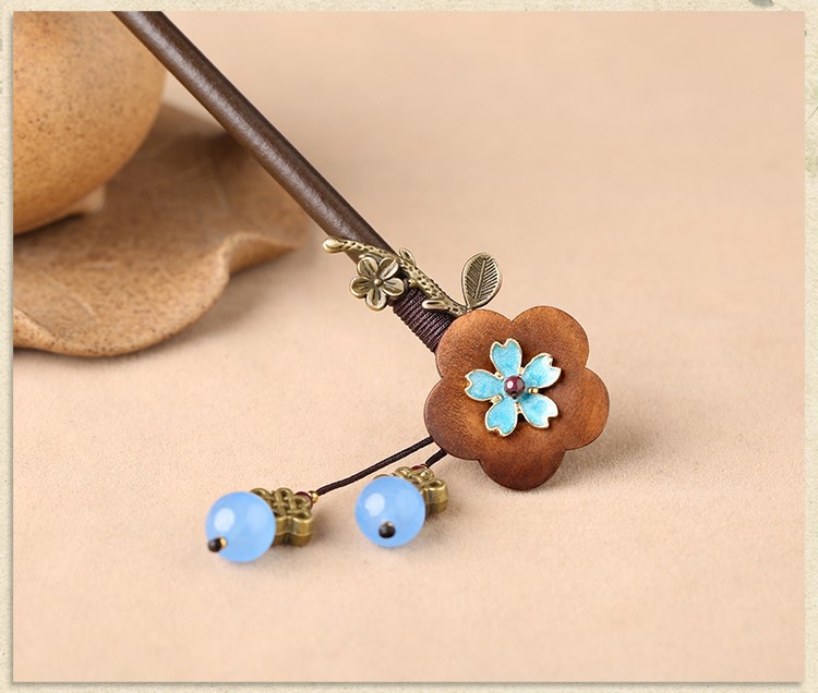 復(fù)古流蘇發(fā)簪步搖，木花民族風(fēng)簪子頭飾