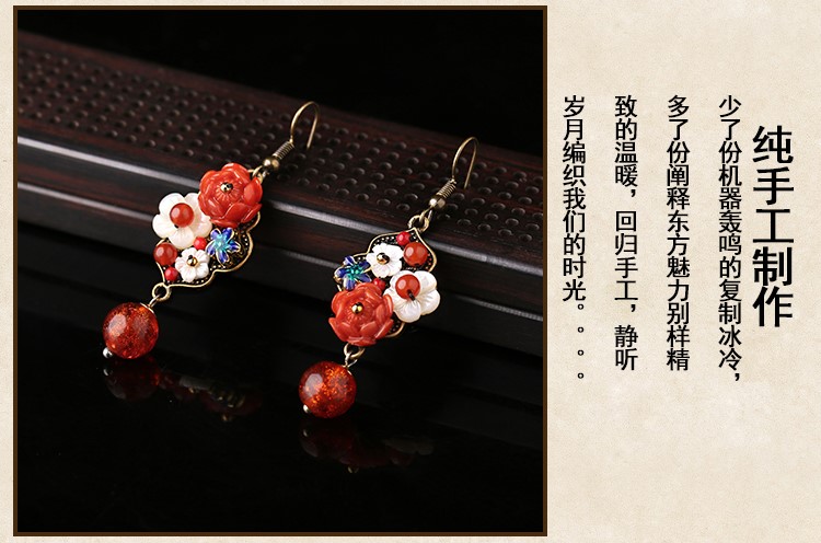 紅色民族風(fēng)耳環(huán)，復(fù)古長(zhǎng)款喜慶古風(fēng)吊墜耳環(huán)
