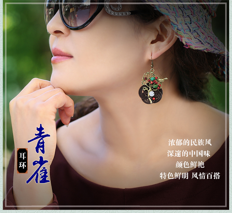 森系古典耳墜耳環(huán)，家佳樂(lè)文學(xué)夸張吊墜耳環(huán)