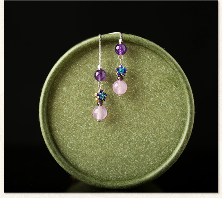 紫色小巧時尚耳飾，古典銀線長款耳環(huán)
