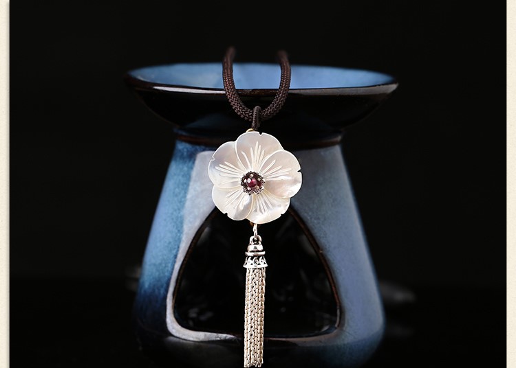 貝殼花復(fù)古鎖骨鏈，銀流蘇花朵項鏈首飾