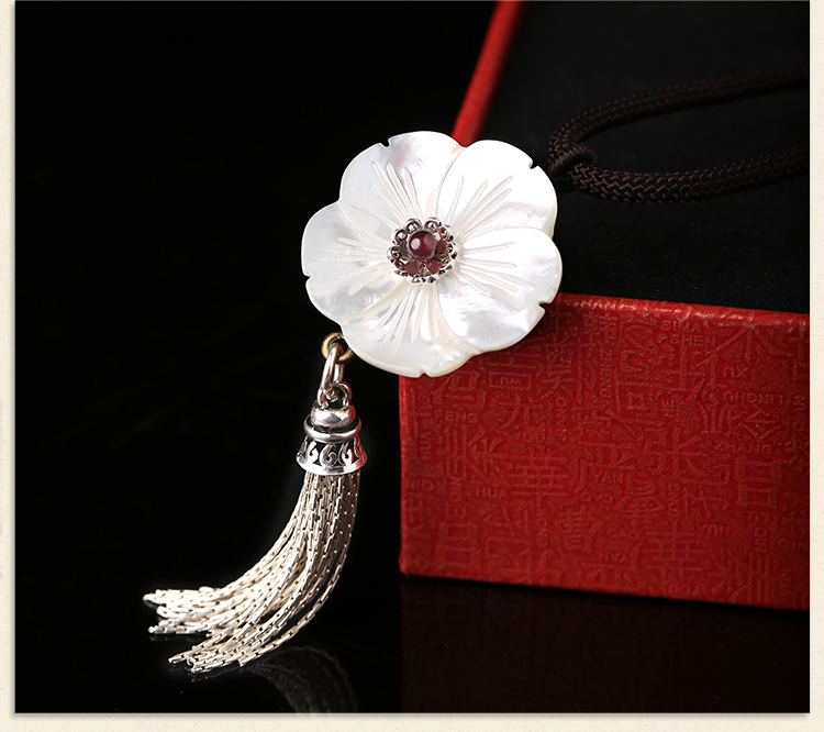 貝殼花復(fù)古鎖骨鏈，銀流蘇花朵項鏈首飾