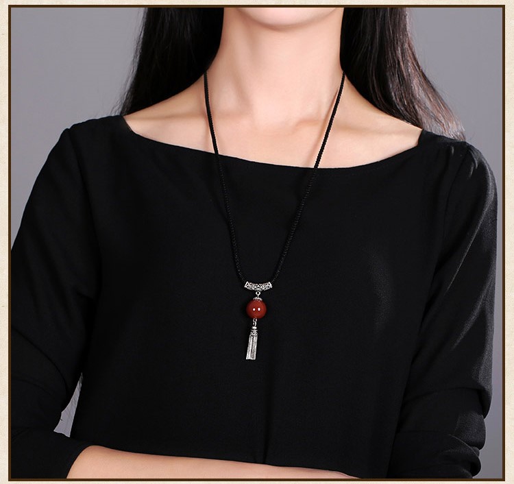 簡約時尚家佳樂文學鏈子，瑪瑙銀流蘇項鏈首飾