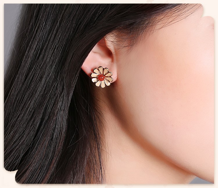 復(fù)古風(fēng)花朵小巧耳釘，簡(jiǎn)約時(shí)尚瑪瑙耳釘首飾