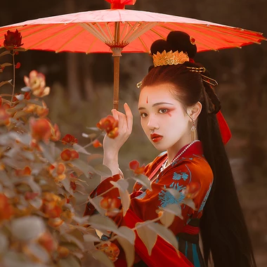 嬌艷紅傘女生頭像，唯美古風真人頭像