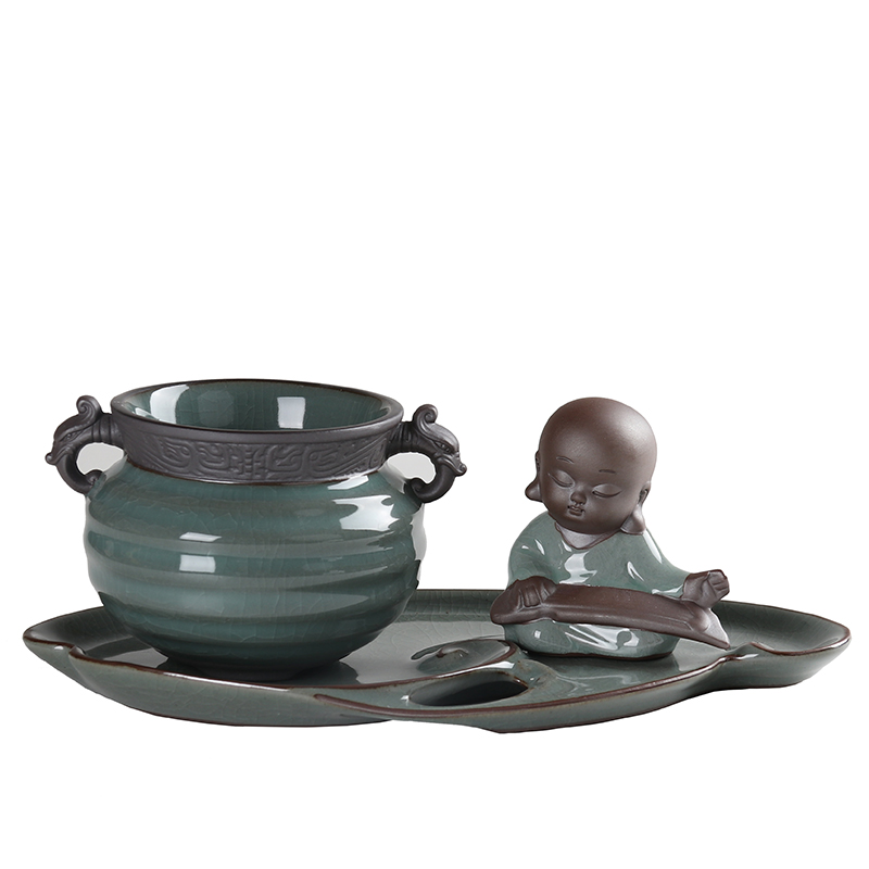 復(fù)古家佳樂文學(xué)文竹盆景，禪意小和尚盆景