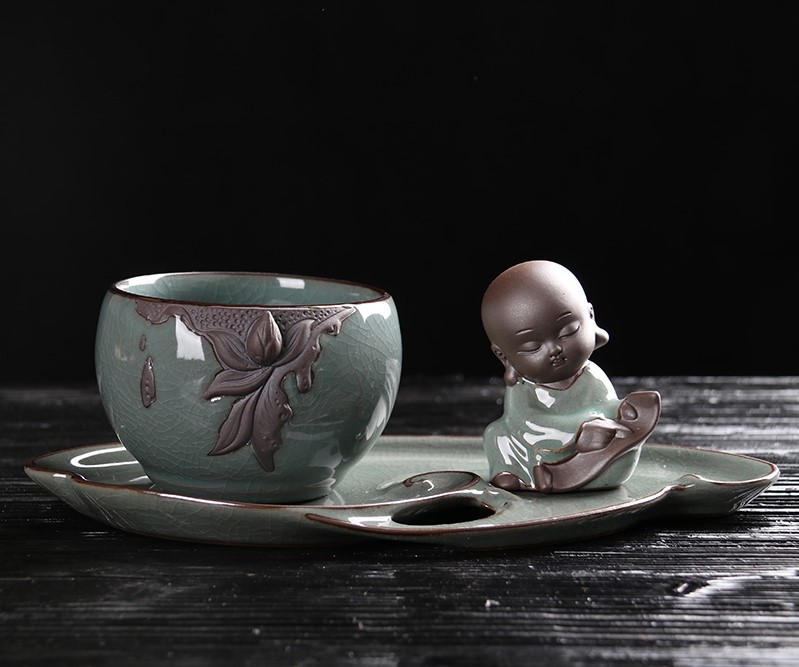 復(fù)古家佳樂文學(xué)文竹盆景，禪意小和尚盆景