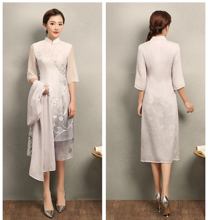 清麗淡雅櫻香旗袍，時(shí)尚印花旗袍裙