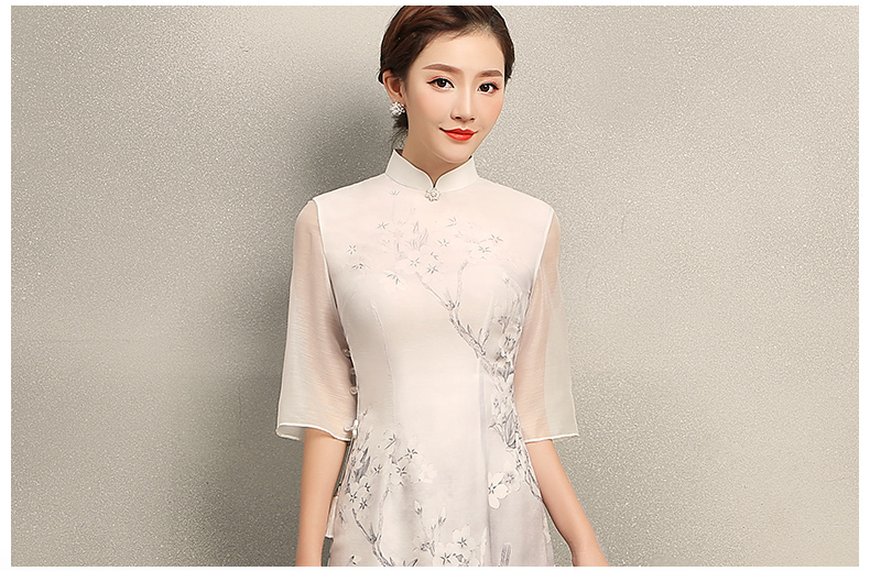 清麗淡雅櫻香旗袍，時(shí)尚印花旗袍裙