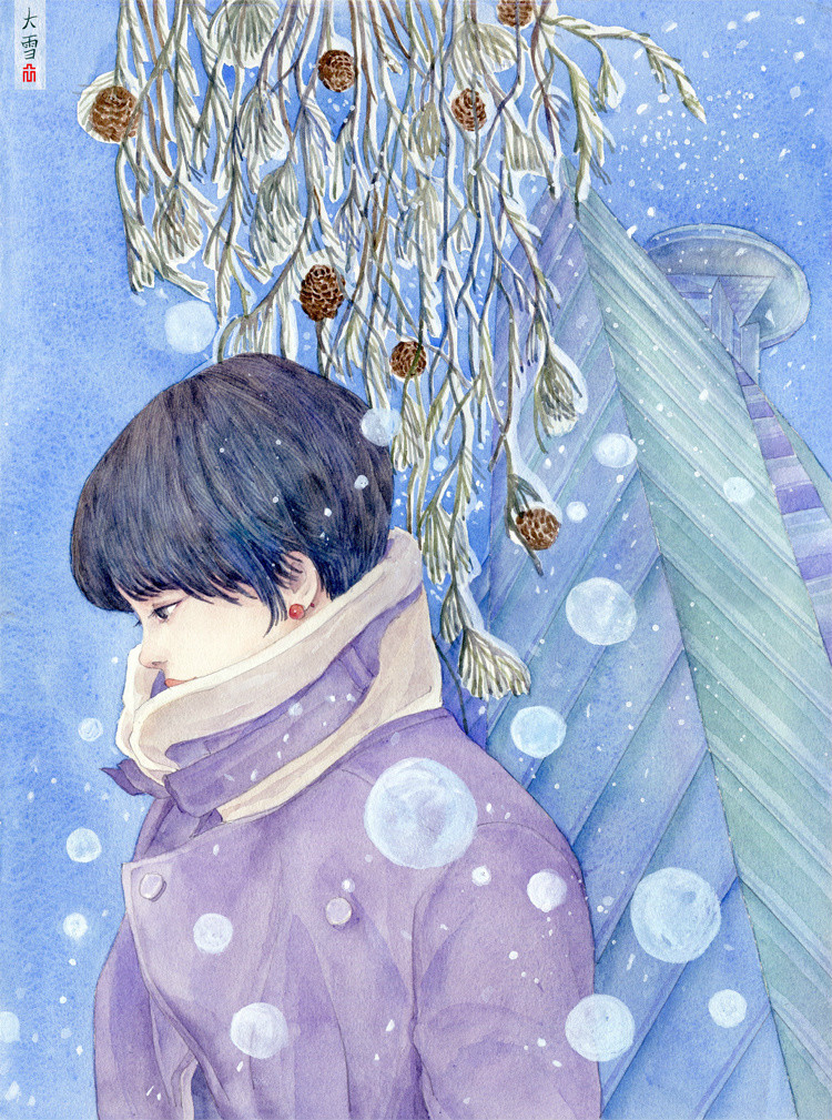 24節(jié)氣水彩手繪插畫，清新淡雅唯美女子插畫