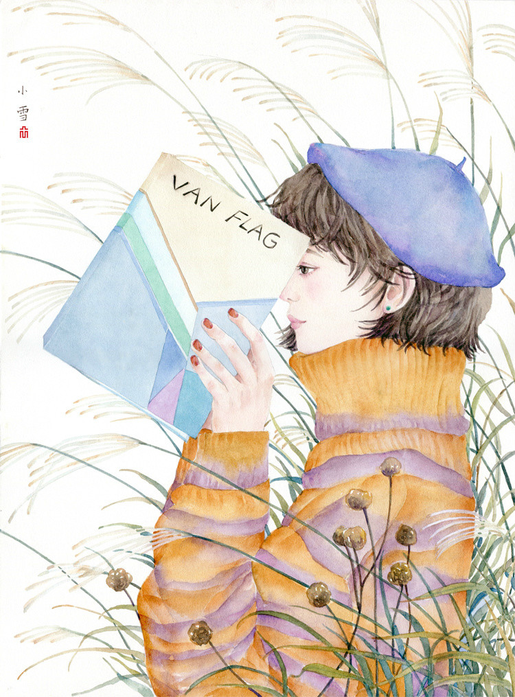 24節(jié)氣水彩手繪插畫，清新淡雅唯美女子插畫