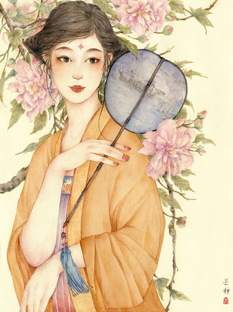 24節(jié)氣水彩手繪插畫，清新淡雅唯美女子插畫