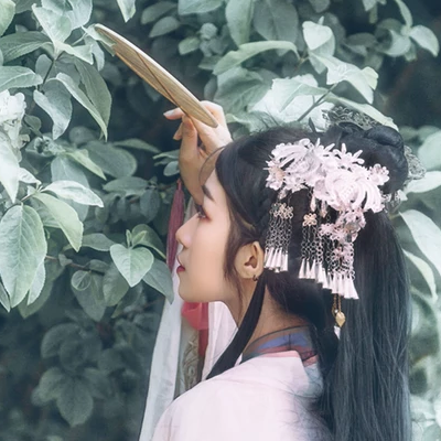 粉蝶花朵帶團(tuán)扇女生頭像，唯美古風(fēng)真人頭像
