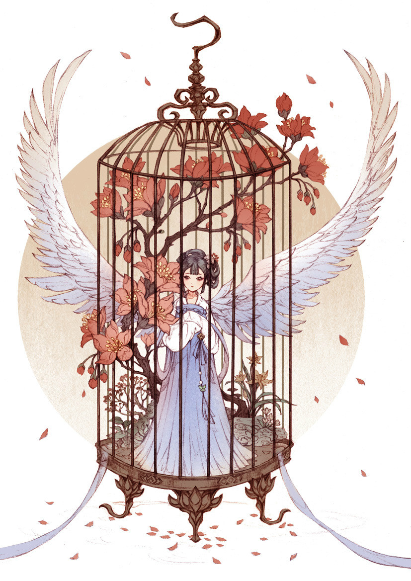 9款古風(fēng)插畫，半面妝插畫合集欣賞