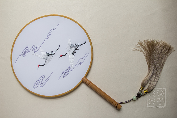 福壽雙鶴刺繡團(tuán)扇，典雅韻味刺繡工藝扇子