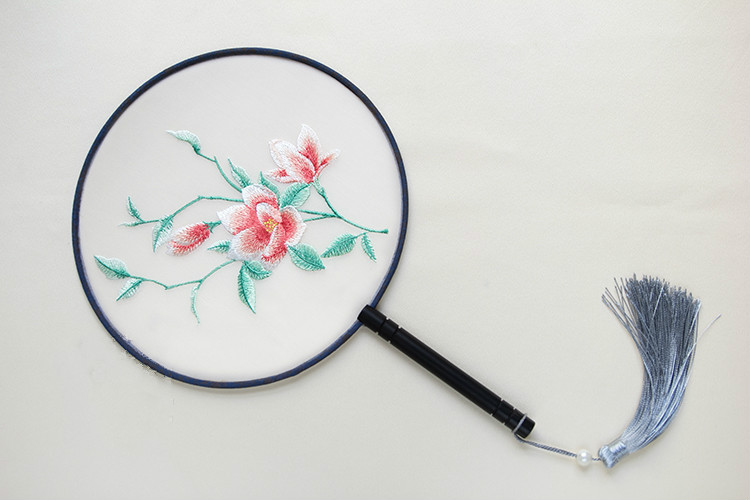 古典茉莉花刺繡團(tuán)扇，復(fù)古繡花宮扇工藝扇子