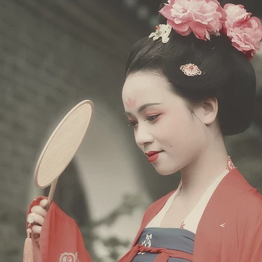 唐園帶團(tuán)扇女生頭像，唯美古風(fēng)真人頭像