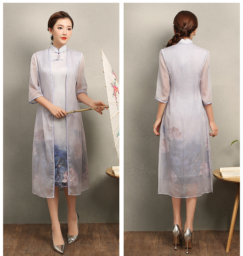 溫婉優(yōu)雅淡紫旗袍，文藝復(fù)古氣息旗袍裙