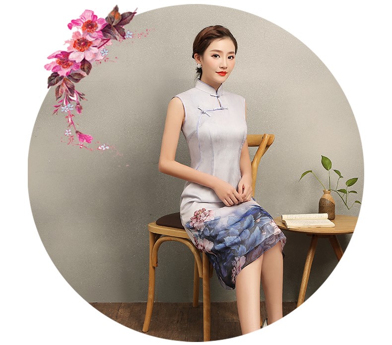 溫婉優(yōu)雅淡紫旗袍，文藝復(fù)古氣息旗袍裙