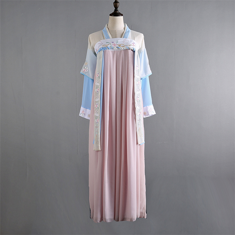 漢元素繡花仙女裙，改良漢服對襟齊胸襦裙