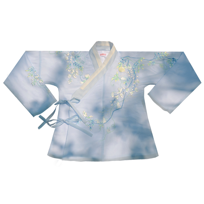 卿辭刺繡藍色典雅漢服，清新交領襦裙?jié)h服