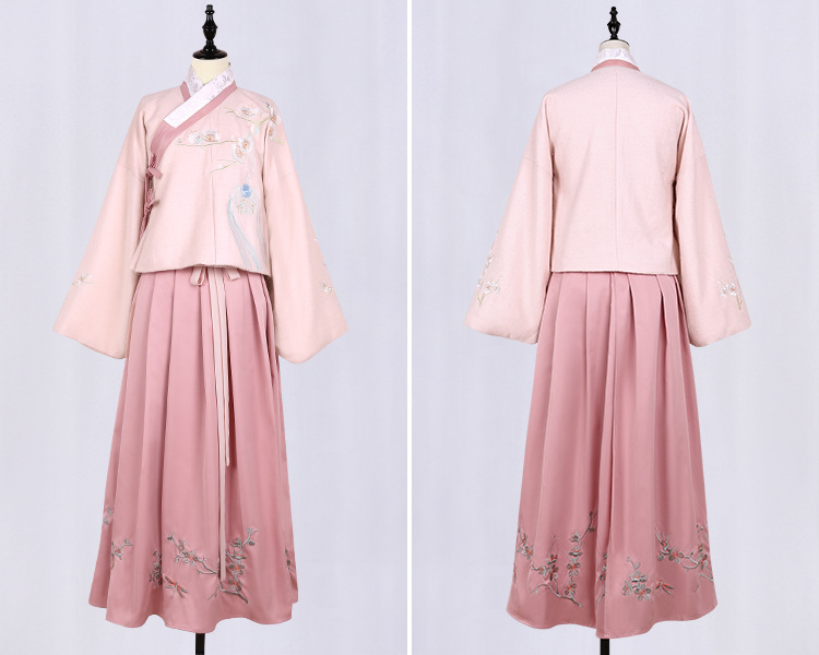 清新典雅粉色漢服，仙女交領(lǐng)襦裙?jié)h服圖片