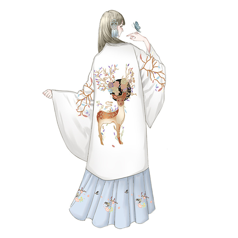 魏晉風(fēng)回雪襦裙?jié)h服，清新淡雅小鹿刺繡漢服