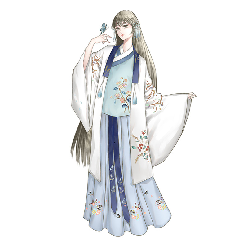 魏晉風(fēng)回雪襦裙?jié)h服，清新淡雅小鹿刺繡漢服