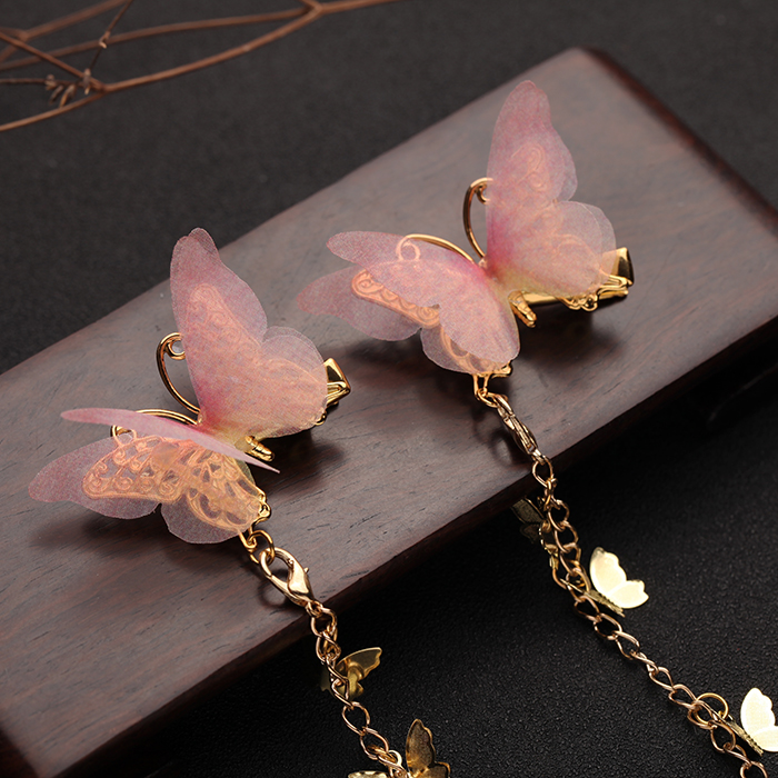 小清新仙女薄紗蝴蝶發(fā)夾，流蘇發(fā)夾古風(fēng)頭飾