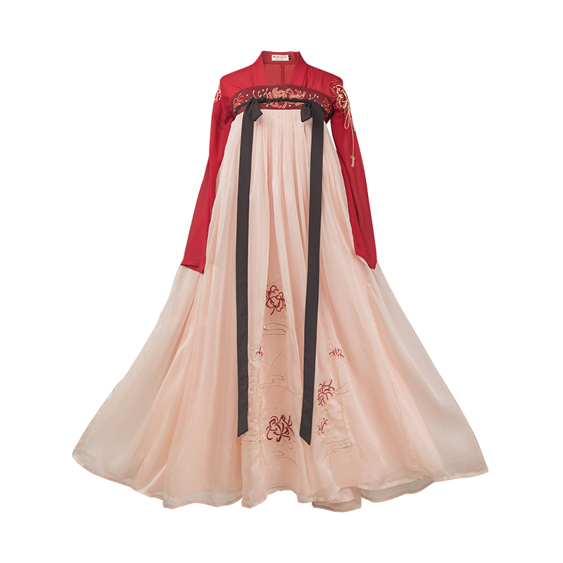 火紅彼岸花齊胸襦裙?jié)h服，日常春夏漢服圖片