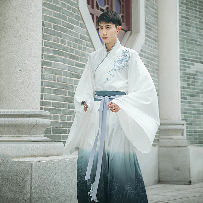 謙謙君子大袖交領(lǐng)襦裙，龍紋刺繡漢服圖片