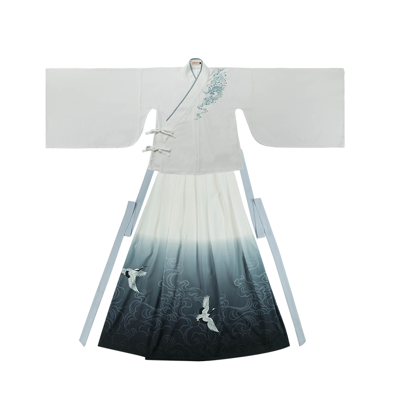 謙謙君子大袖交領(lǐng)襦裙，龍紋刺繡漢服圖片