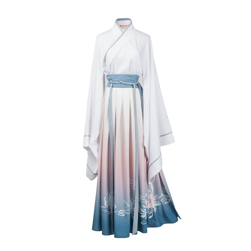 唯美曇花交領(lǐng)齊腰襦裙?jié)h服，漸變印花漢服圖片