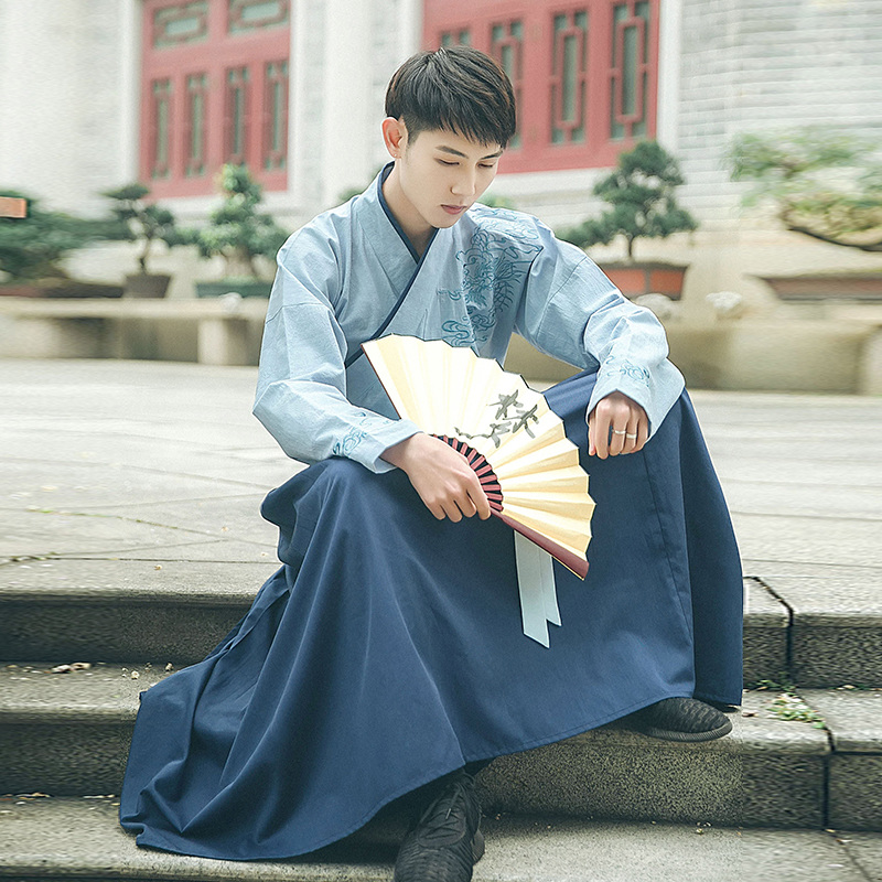 儒雅俊逸氣質(zhì)男裝漢服，交領(lǐng)龍紋祥云刺繡漢服