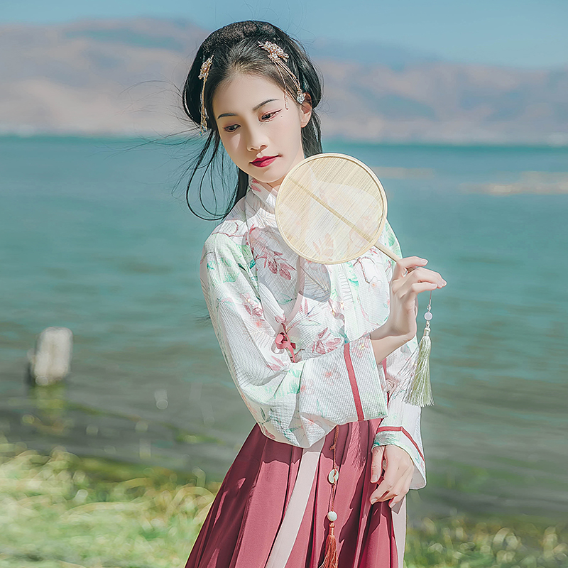 唯美印花交領(lǐng)襦裙?jié)h服，清新齊腰漢服圖片