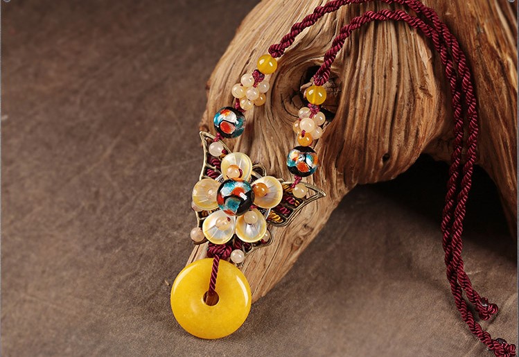 紅繩平安扣吊墜鎖骨鏈，古風貝殼花朵項鏈首飾