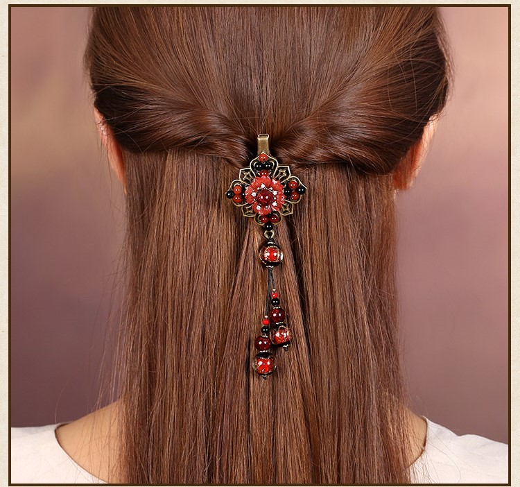 神采飛揚發(fā)夾，火紅古典古風(fēng)頭飾