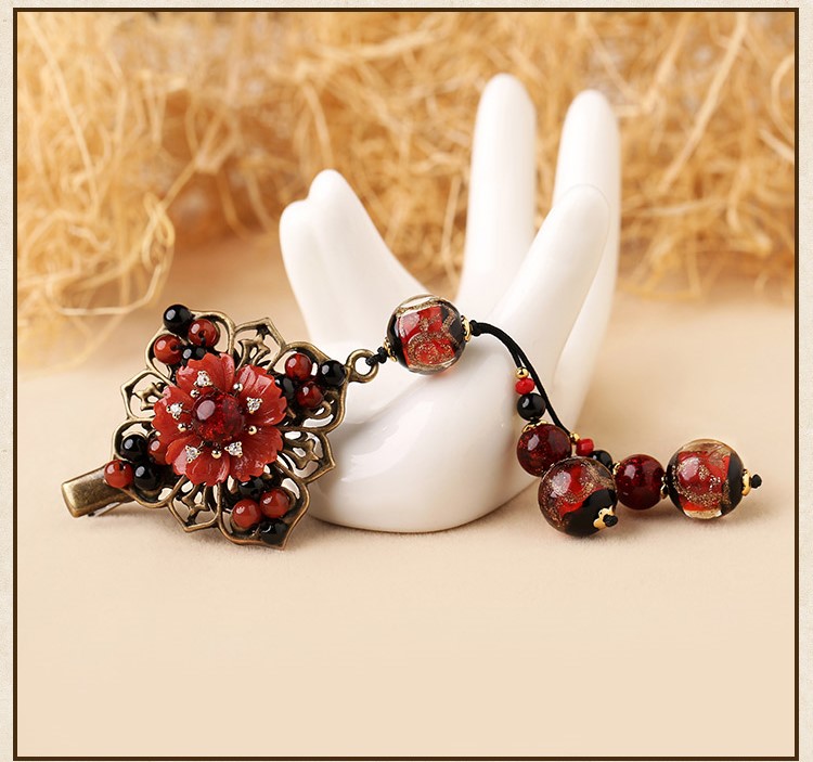 神采飛揚發(fā)夾，火紅古典古風(fēng)頭飾