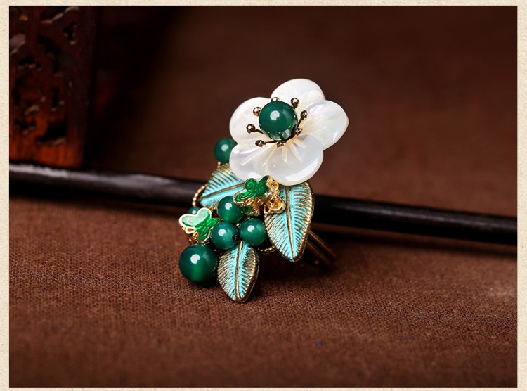 岸邊蘆花戒指，清新綠色戒指首飾