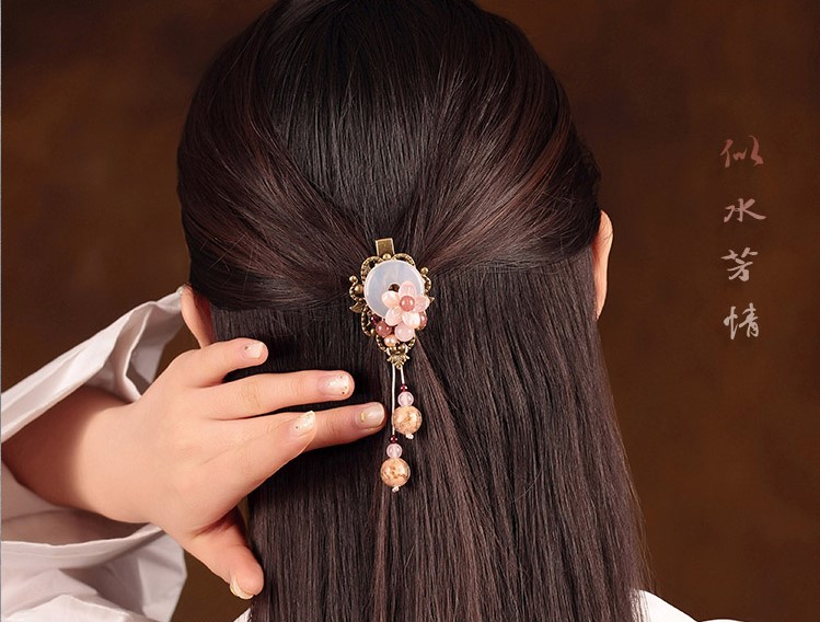 浪漫柔美發(fā)夾，粉色清新花朵頭飾